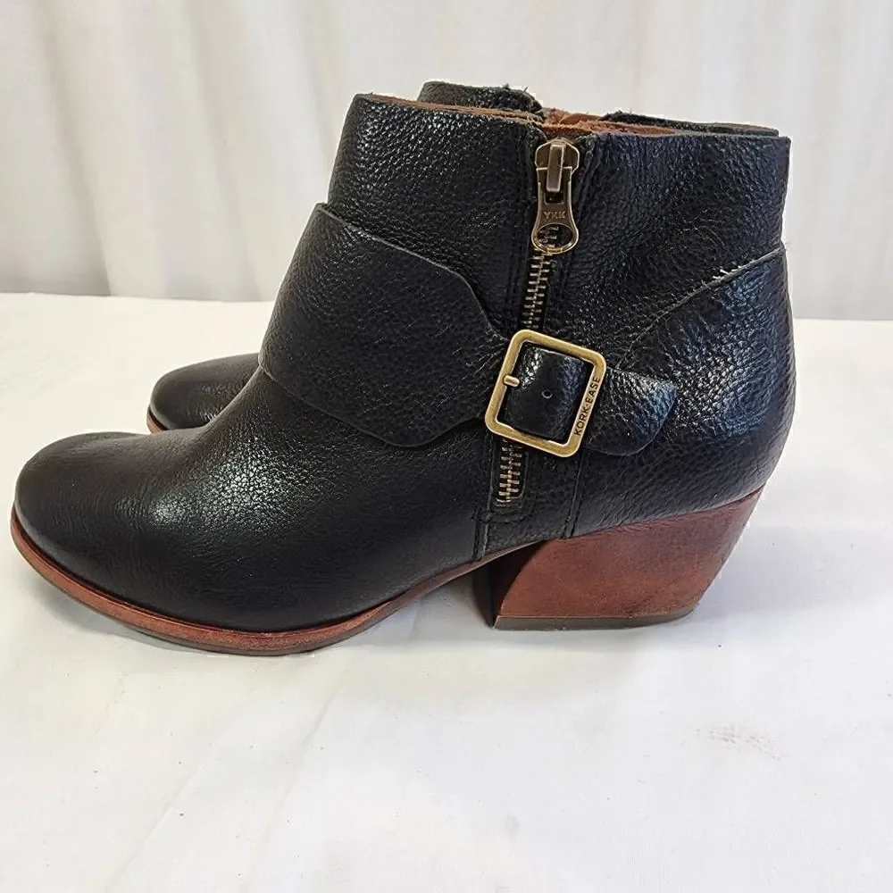 Kork Ease Boots Womens Isa Black Full Grain Leather Heeled Ankle Booties 7.5